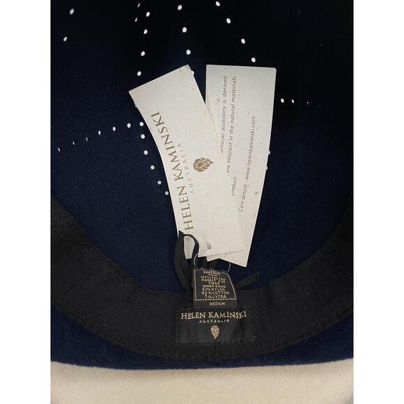 Helen Kaminski Australia Unisex Navy Blue Rabbit Fur Fedora Felt Shaped M - Picture 4 of 7